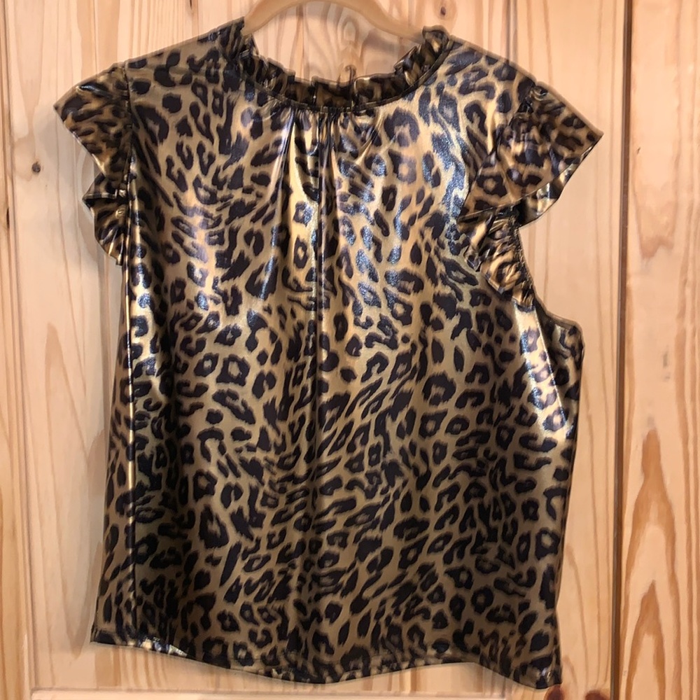 Jodifl Faux Leather Animal Print Top Size Large